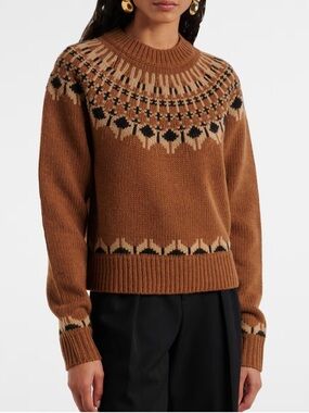 NILLI LOTAN Fern Fair Isle Sweater in Caramel Size Small EUC